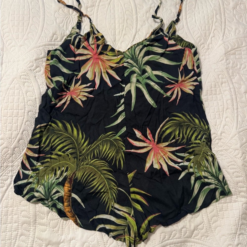 Beach Riot Black Romper with Tropical Print